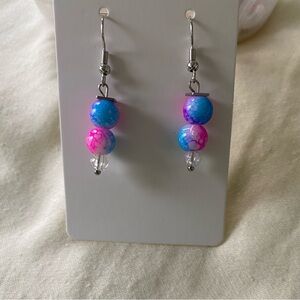 Pink and Blue Cotton Candy Colored Beaded Dangle Earrings